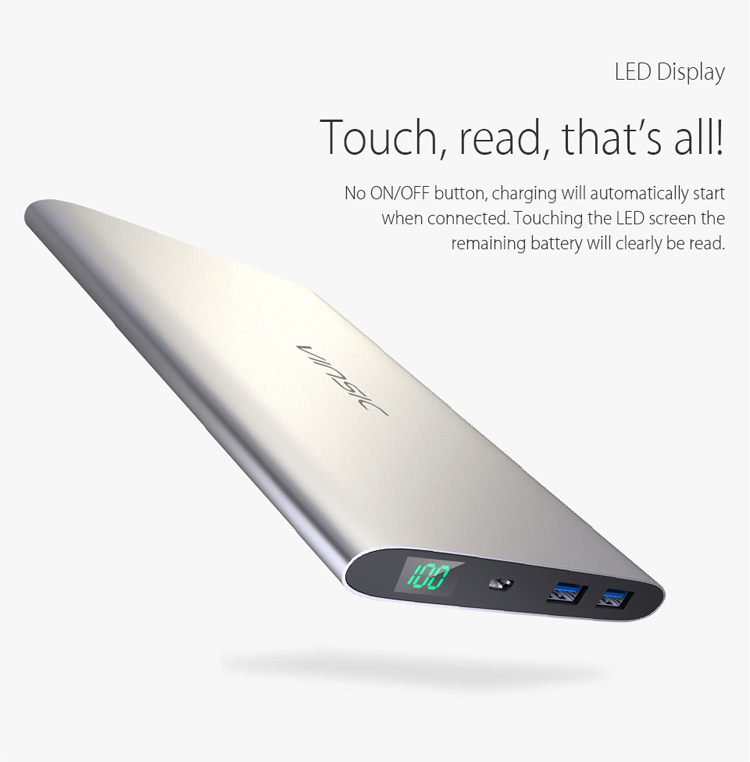 VINSIC 15000mAh Dual USB Super Slim External Power Bank for iPhone iPad Samsung Huawei - Silver Color-4
