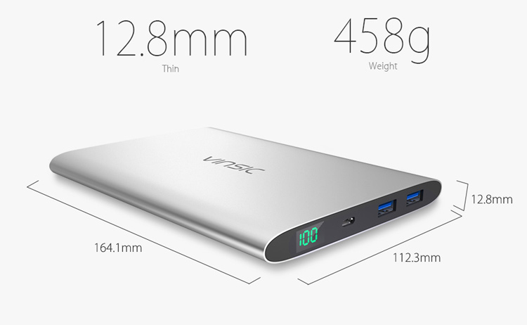 VINSIC 15000mAh Dual USB Super Slim External Power Bank for iPhone iPad Samsung Huawei - Silver Color-8
