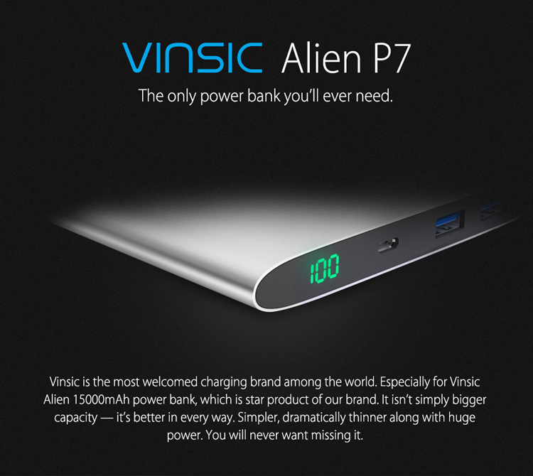VINSIC 15000mAh Dual USB Super Slim External Power Bank for iPhone iPad Samsung Huawei - Silver Color-1