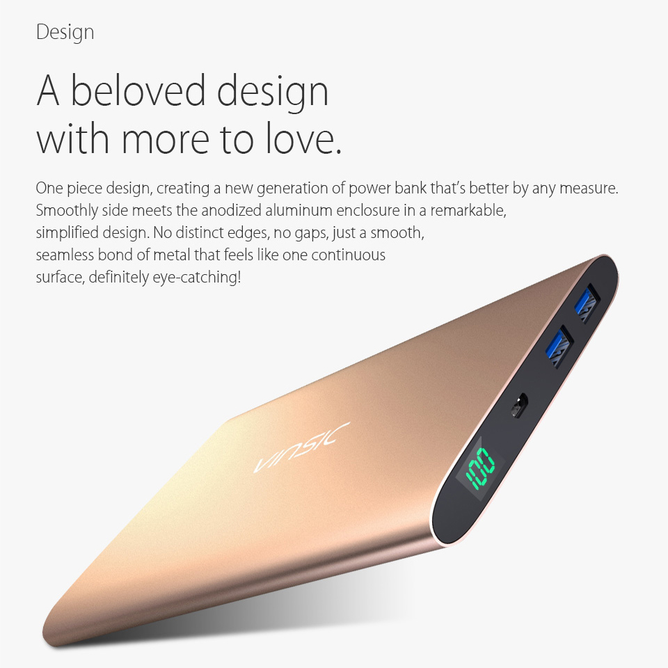 VINSIC 15000mAh Dual USB External Power Bank Battery Charger for iPhone iPad Samsung Huawei - Gold Color-2