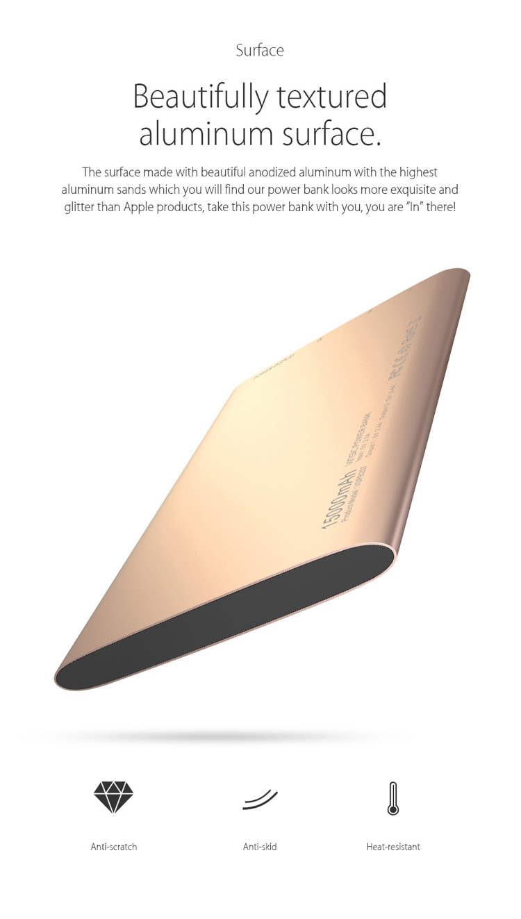 VINSIC 15000mAh Dual USB External Power Bank Battery Charger for iPhone iPad Samsung Huawei - Gold Color-3