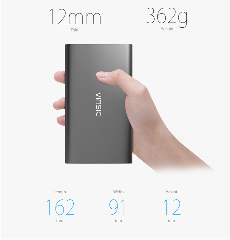 VINSIC Alien P11 12000mAh Ultrathin Mobile Power Bank Dual USB for iPhone iPad Samsung - Black-8