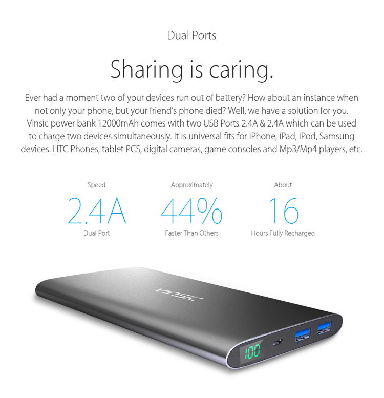 VINSIC Alien P11 12000mAh Ultrathin Mobile Power Bank Dual USB for iPhone iPad Samsung - Black-9