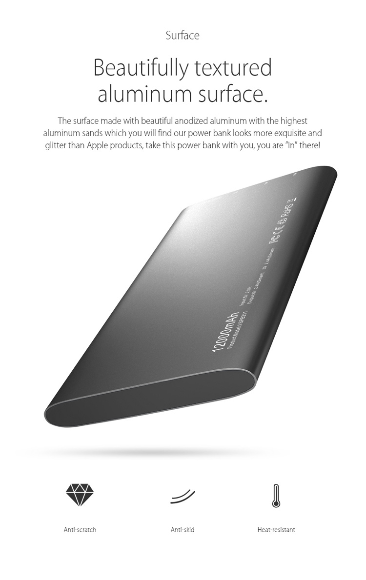 VINSIC Alien P11 12000mAh Ultrathin Mobile Power Bank Dual USB for iPhone iPad Samsung - Black-3