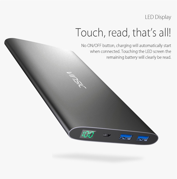 VINSIC Alien P11 12000mAh Ultrathin Mobile Power Bank Dual USB for iPhone iPad Samsung - Black-4
