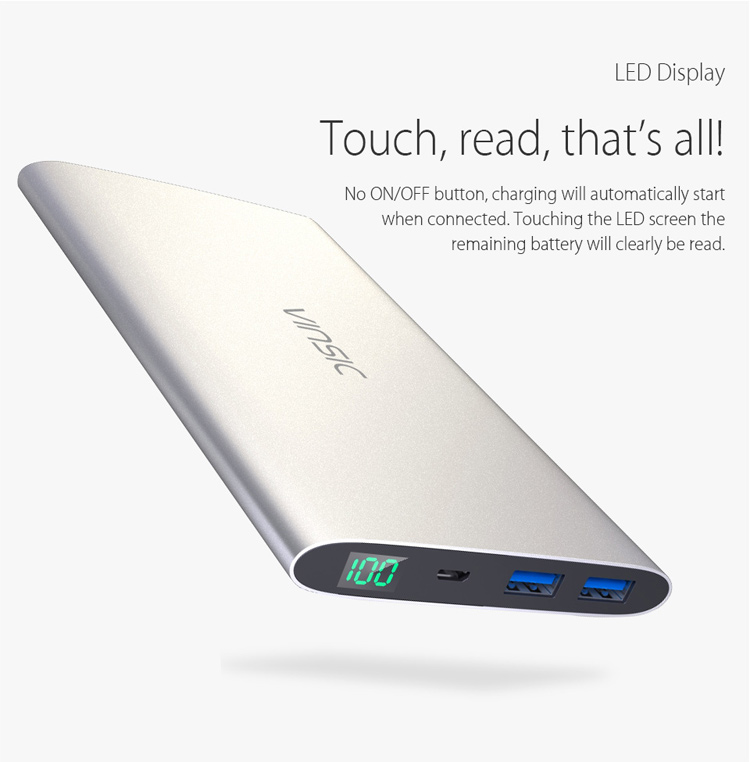 VINSIC Alien P11 Ultrathin Mobile Charger 12000mAh Dual USB for iPhone iPad Samsung - Silver Color-4