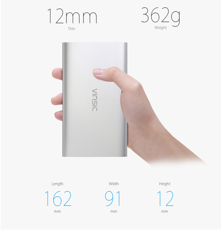 VINSIC Alien P11 Ultrathin Mobile Charger 12000mAh Dual USB for iPhone iPad Samsung - Silver Color-8