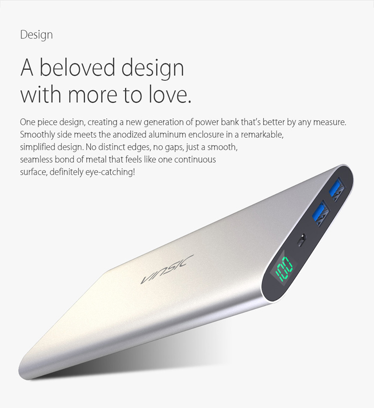 VINSIC Alien P11 Ultrathin Mobile Charger 12000mAh Dual USB for iPhone iPad Samsung - Silver Color-2