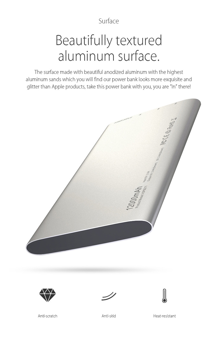 VINSIC Alien P11 Ultrathin Mobile Charger 12000mAh Dual USB for iPhone iPad Samsung - Silver Color-3
