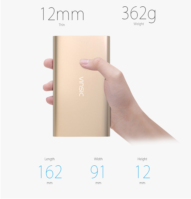 VINSIC Alien P11 12000mAh Dual USB Mobile Power Charger for iPhone iPad Samsung - Gold Color-8