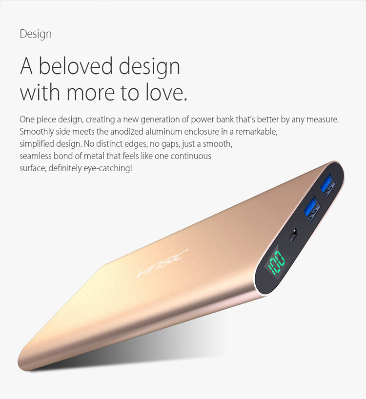 VINSIC Alien P11 12000mAh Dual USB Mobile Power Charger for iPhone iPad Samsung - Gold Color-2