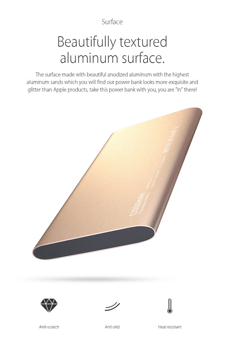 VINSIC Alien P11 12000mAh Dual USB Mobile Power Charger for iPhone iPad Samsung - Gold Color-3