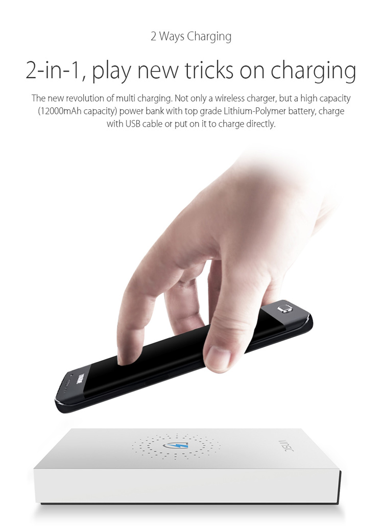 VINSIC Qi 12000mAh 2 USB Outputs Power Bank + Qi Wireless Charger 2-in-1-1