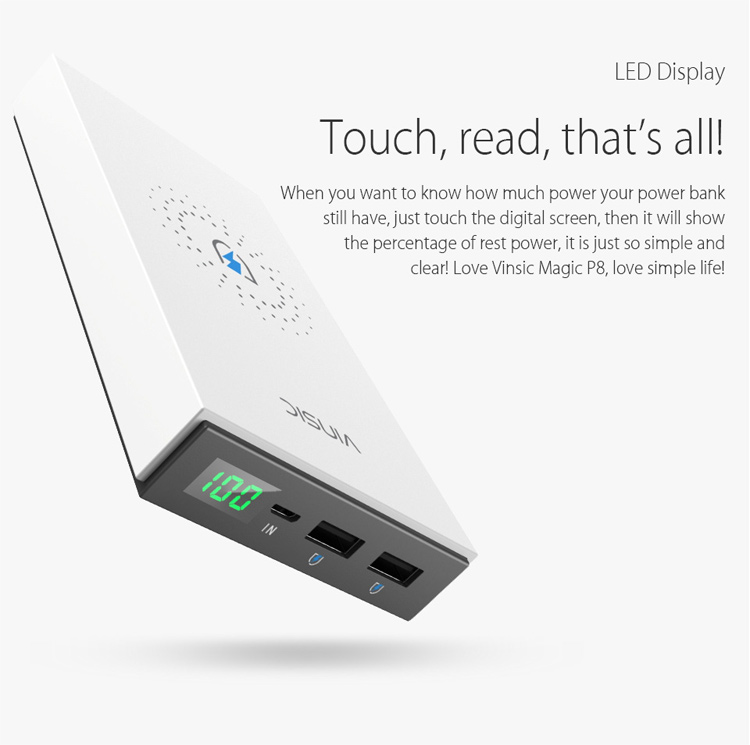 VINSIC Qi 12000mAh 2 USB Outputs Power Bank + Qi Wireless Charger 2-in-1-1