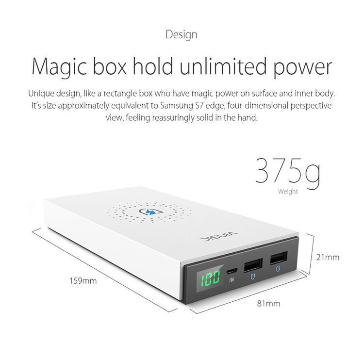 VINSIC Qi 12000mAh 2 USB Outputs Power Bank + Qi Wireless Charger 2-in-1-1