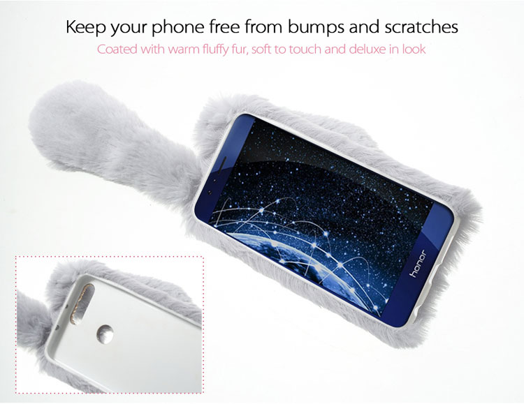 Forme de Lapin Fluffy Warm Fur Tpu Stand Case Pour Huawei Honor 8 - le Noir