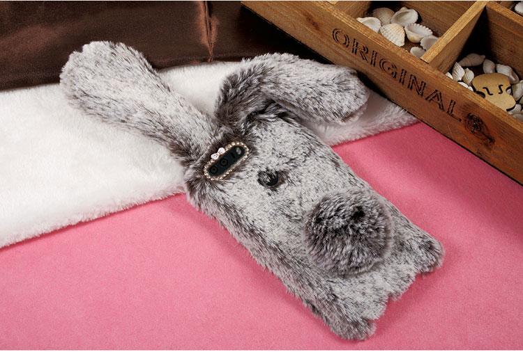 Forme de Lapin Fluffy Warm Fur Tpu Stand Case Pour Huawei Honor 8 - le Noir