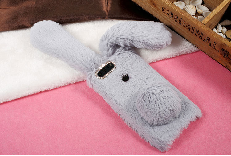 Forme de Lapin Fluffy Warm Fur Tpu Stand Case Pour Huawei Honor 8 - le Noir