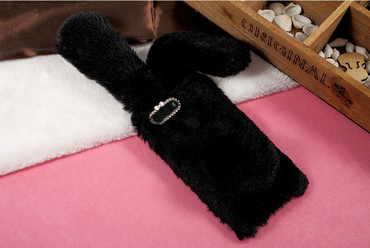 Forme de Lapin Fluffy Warm Fur Tpu Stand Case Pour Huawei Honor 8 - le Noir