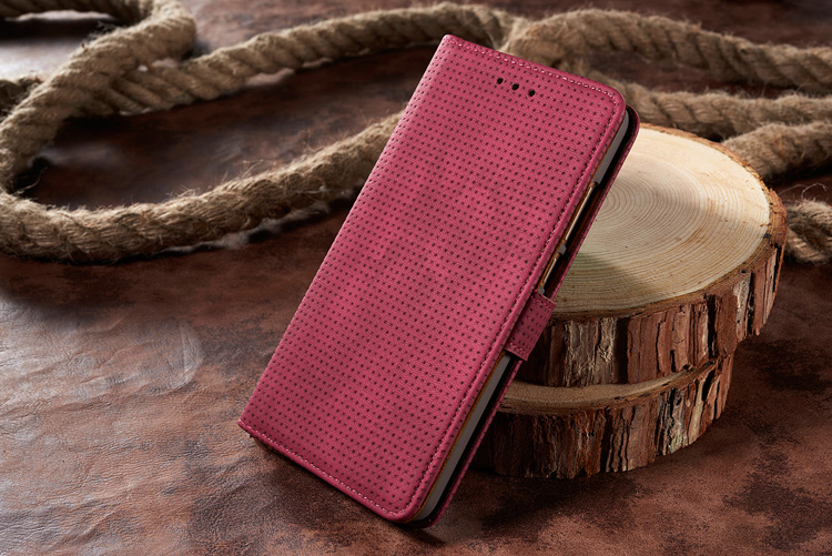 Retro Leather Grid Pattern Wallet Stand Mobile Cover for Huawei Mate 9 - Red-1