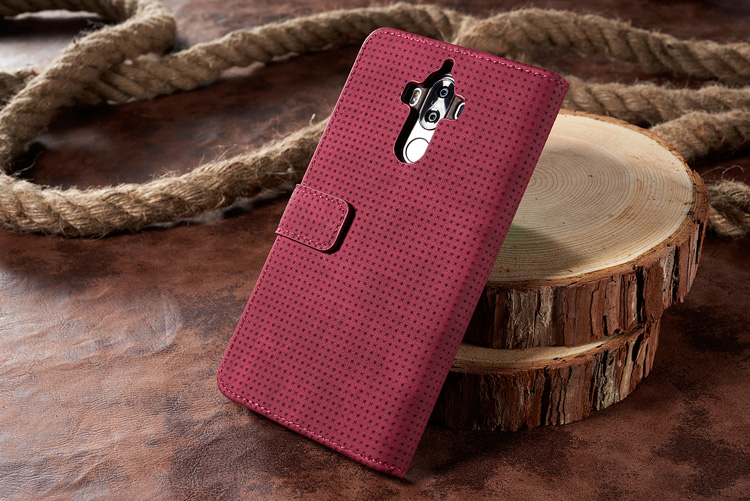 Retro Leather Grid Pattern Wallet Stand Mobile Cover for Huawei Mate 9 - Red-2