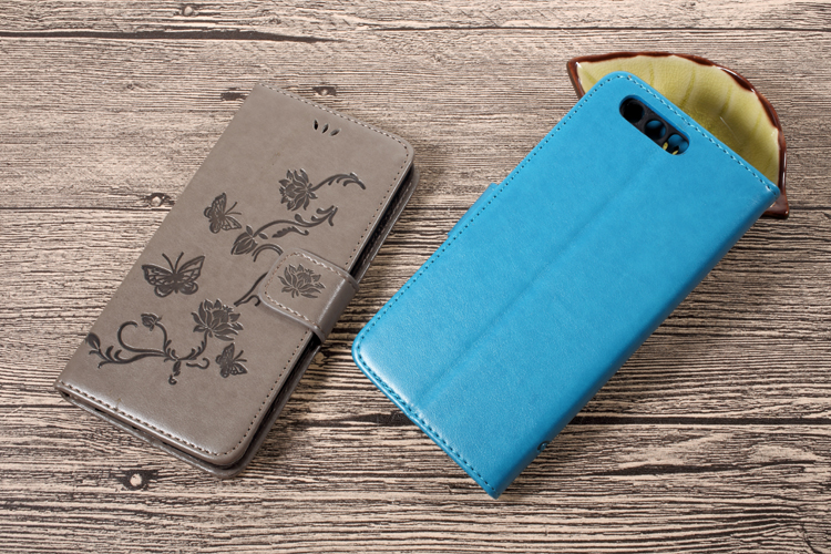 Empreinte Papillon Des Fleurs Portefeuille Support en Cuir pu Coque en Cuir Avec Places de Carte Avec Sangle Pour Huawei Honneur 9 - Bleu