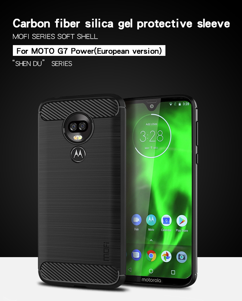 MOFI Fibra de Carbono Cepilada TPU TPU Shell Para Motorola Moto G7 Power (versión de la Ue) - Negro