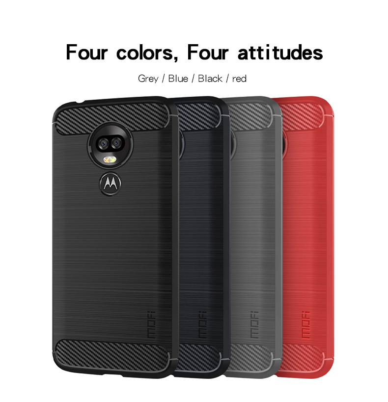 MOFI Carbon Fibre Brossed TPU Téléphone Shell Pour Motorola Moto G7 Power (version Ue) - le Noir