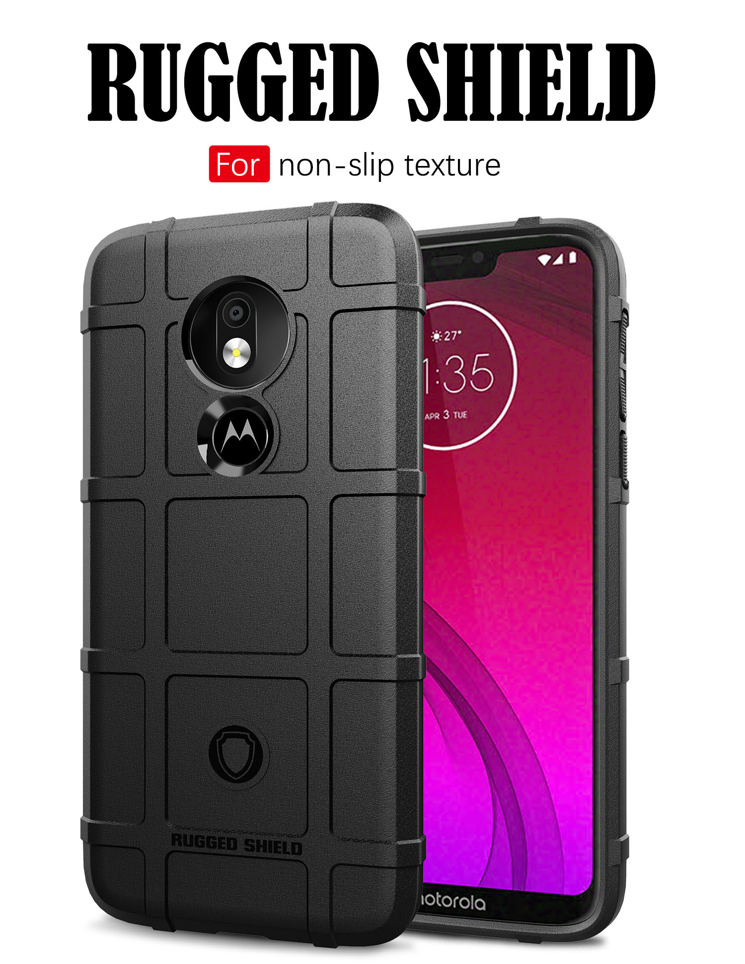 Rugged Square Grid Texture Anti-schock-tpu-telefonabdeckung Für Motorola Moto G7 Power (eu-version) - Schwarz