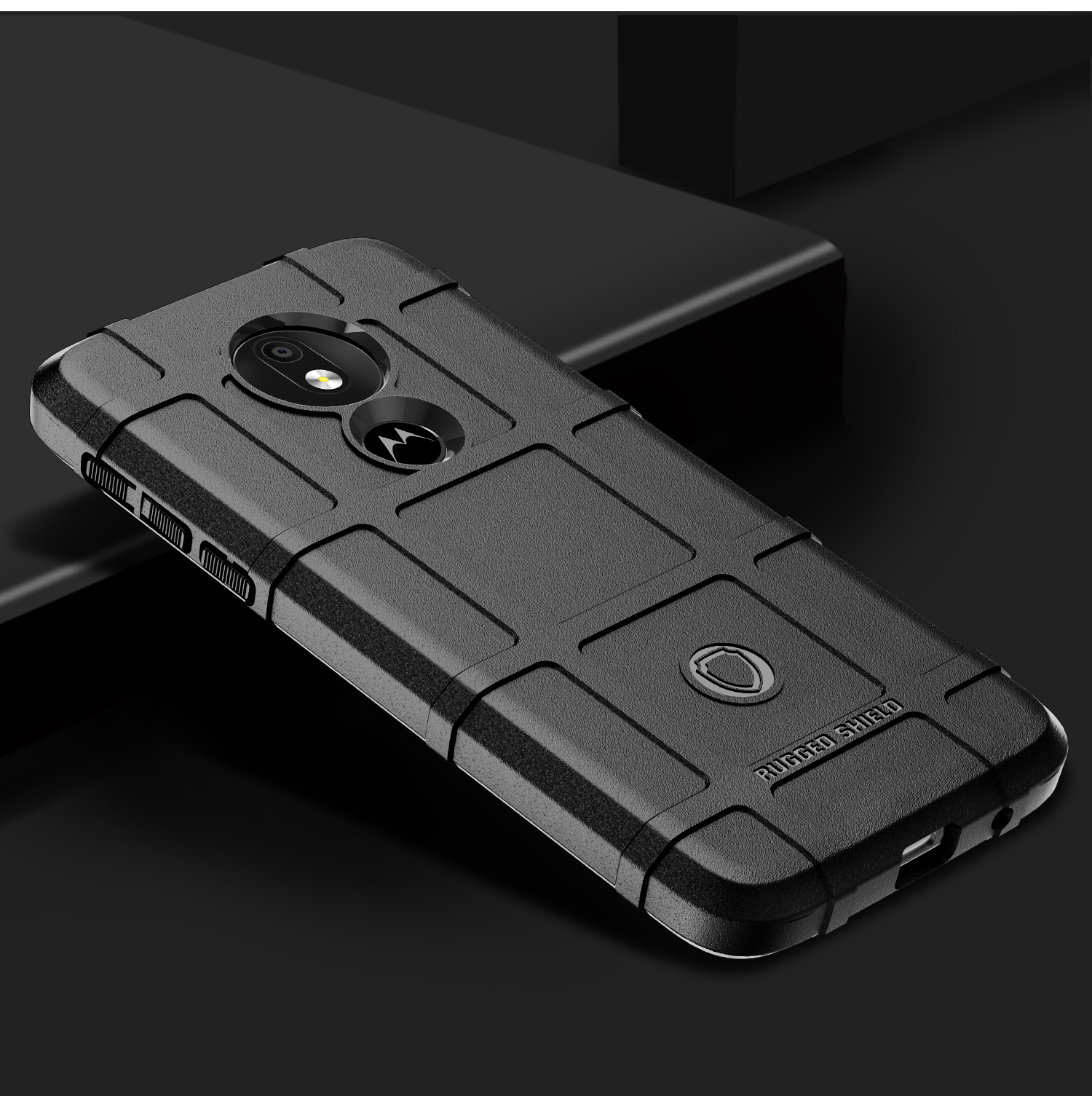 Cubierta de Teléfono TPU Anti-shock Tpu de Textura Cuadrada Resistente Para Motorola Moto G7 Power (versión de la Ue) - Negro