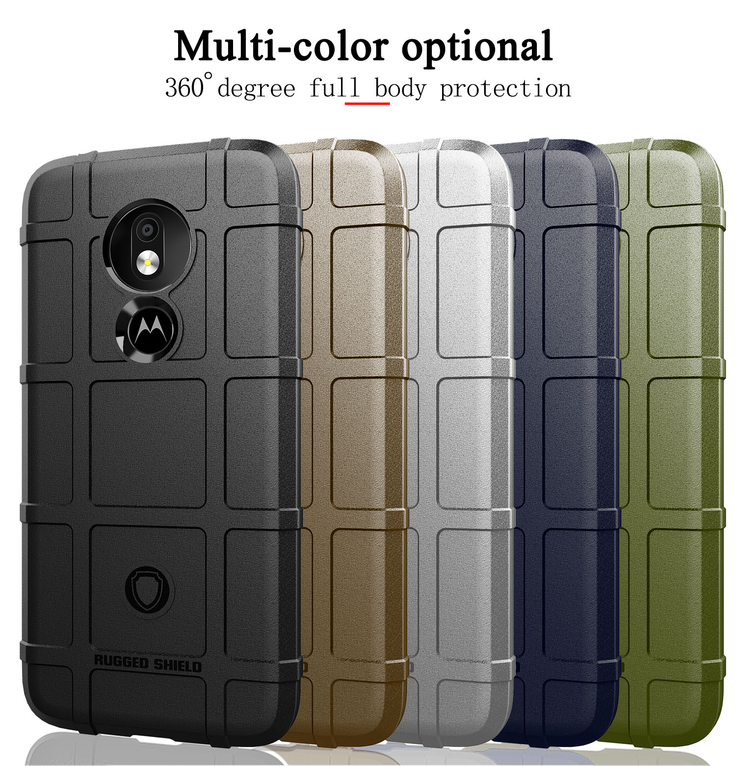 Rugged Square Grid Texture Anti-schock-tpu-telefonabdeckung Für Motorola Moto G7 Power (eu-version) - Schwarz