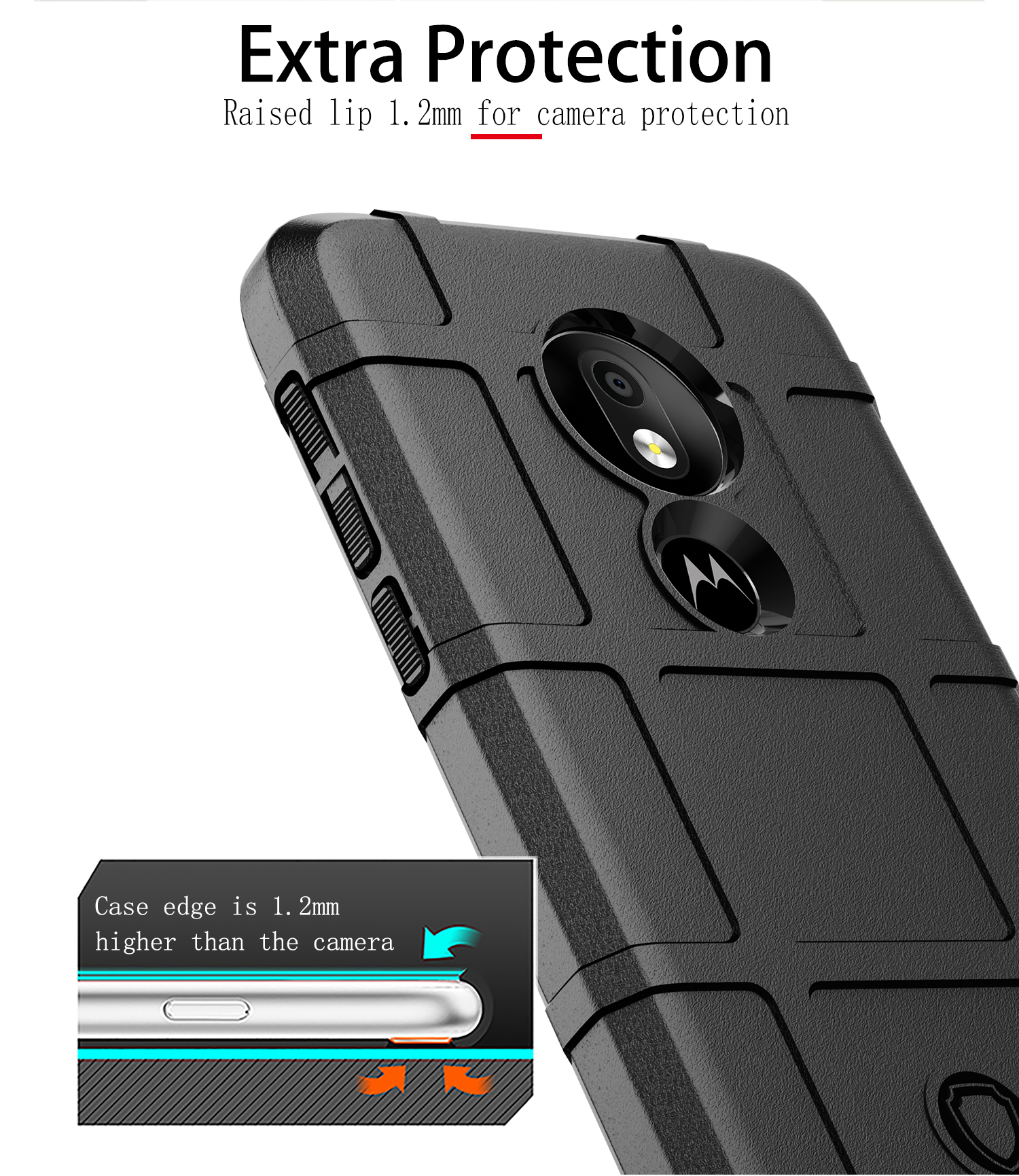 Textura de Grida Quadrada Robusta Anti-shock TPU Tampa Para Motorola Moto G7 Power (versão da Ue) - Preto