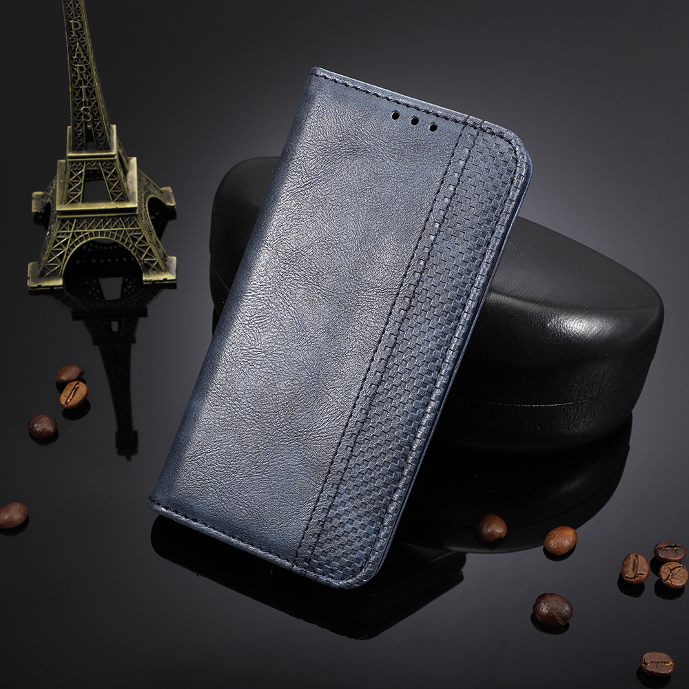 Auto-absorbiertes Retro-wallet-ständer Flip Ledertasche Für Motorola One Zoom - Blau