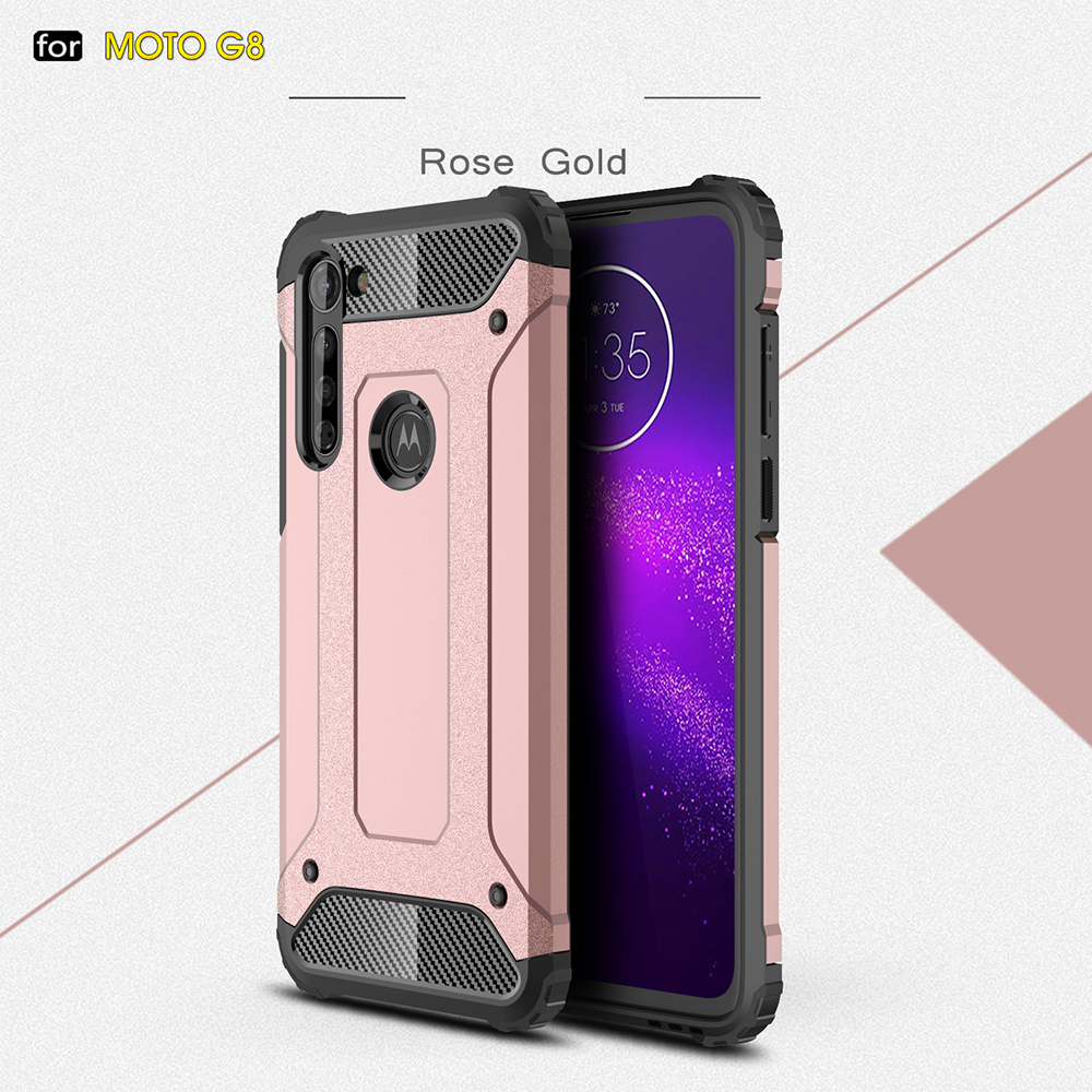 Armor Guard Plastic + TPU Hybrid Case Para Motorola Moto G8 - Plata