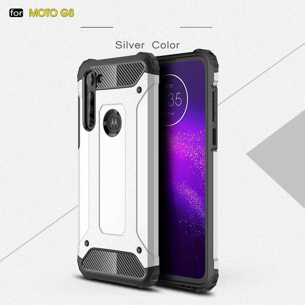 Armor Guard Plastic + TPU Hybrid Case Para Motorola Moto G8 - Plata