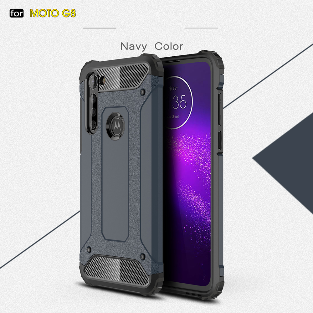 Armor Guard Plastic + TPU Hybrid Case Pour Motorola Moto G8 - Argent