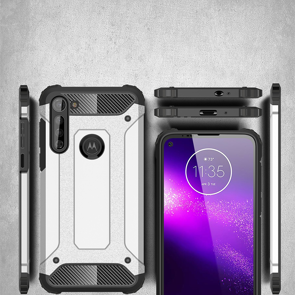 Armor Guard Plastic + TPU Hybrid Case Pour Motorola Moto G8 - Argent