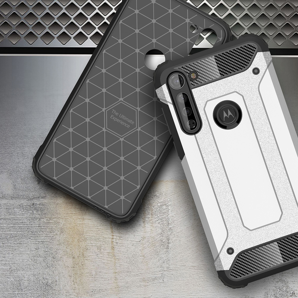 Armour Guard Plástico + Estojo Híbrido TPU Para Motorola Moto G8 - Prata