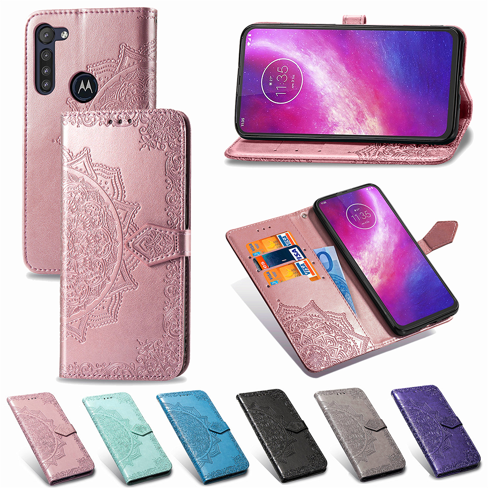 Geprägter Mandala Blumenbrieftasche Leder Schutzhülle Für Motorola Moto G8 Power - Violett