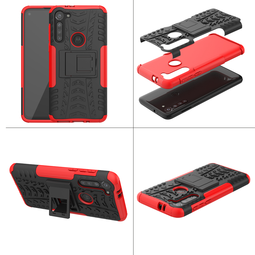 Padrão de Pneu Frio PC + TPU Case Híbrida Com Kickstand Para Motorola Moto G8 Power - Preto