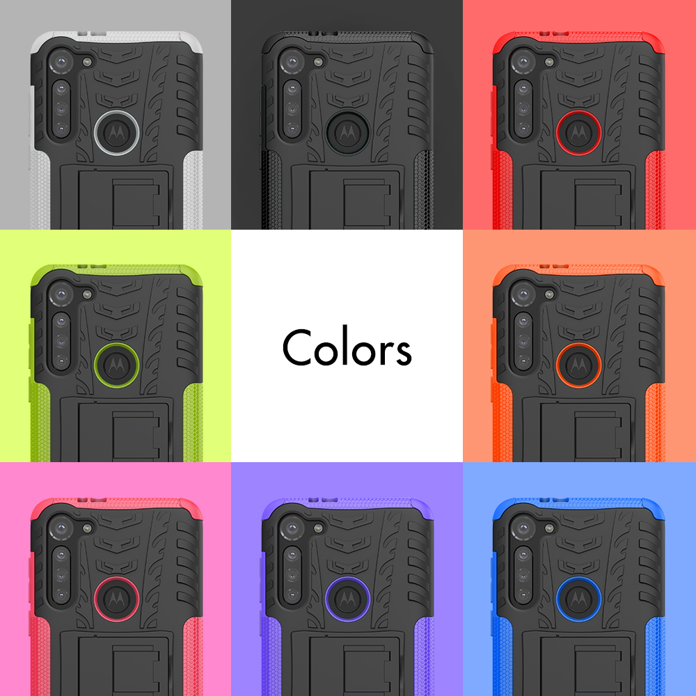 Case de Híbrido PC de Patrón de Neumáticos Fría + TPU Con Kickstand Para Motorola Moto G8 Power - Negro