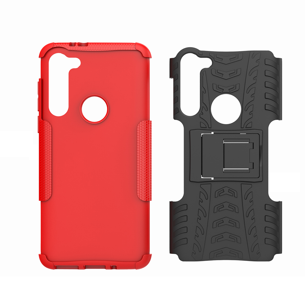 Case de Híbrido PC de Patrón de Neumáticos Fría + TPU Con Kickstand Para Motorola Moto G8 Power - Negro