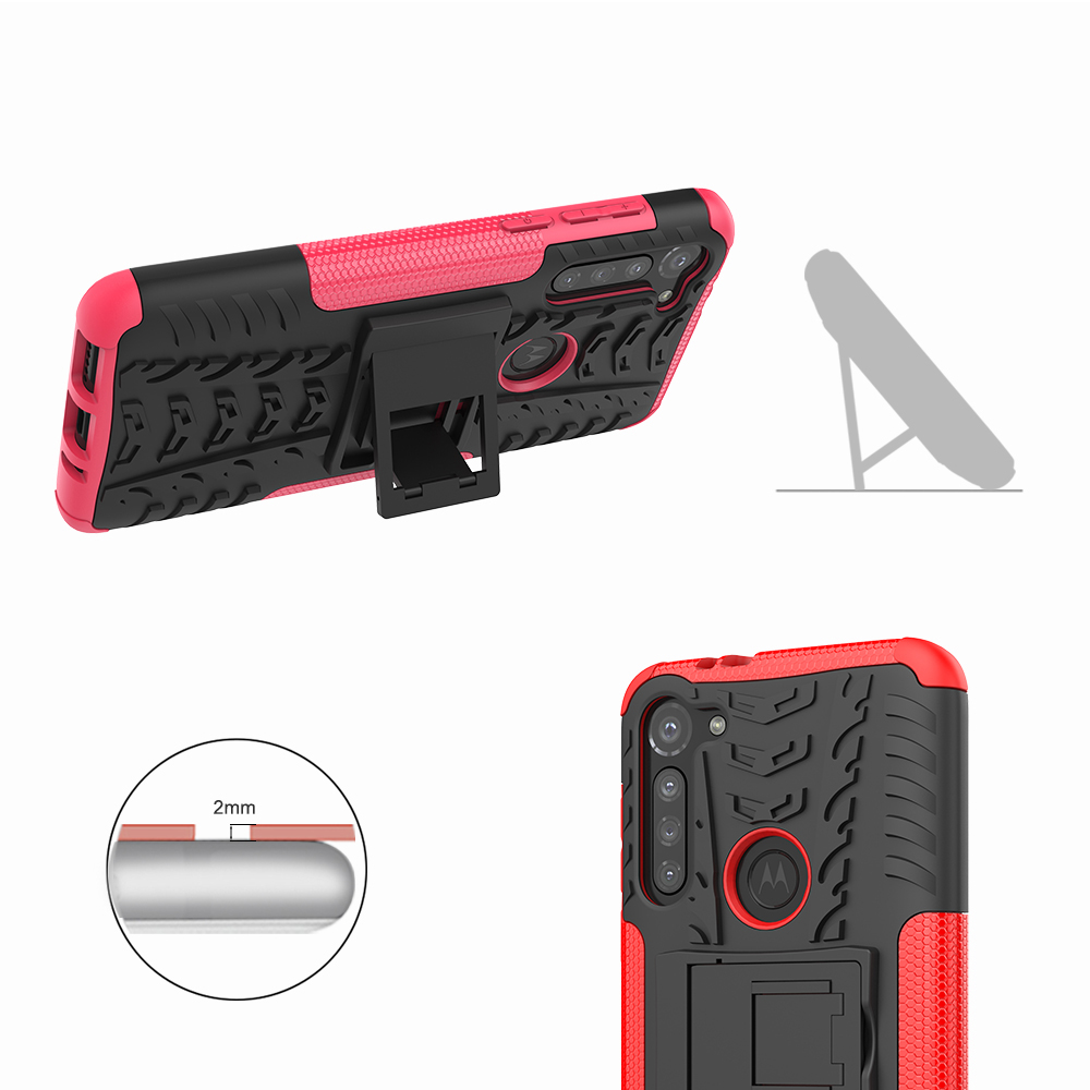 Case de Híbrido PC de Patrón de Neumáticos Fría + TPU Con Kickstand Para Motorola Moto G8 Power - Negro