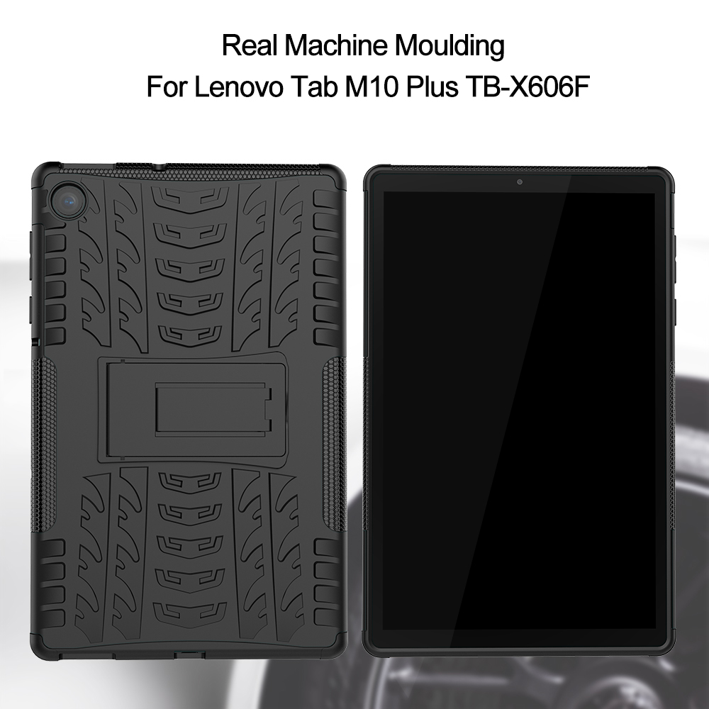 Path de Neumáticos Cool PC + TPU Tableta Back Case Con Kickstand Para Lenovo Tab M10 Plus TB-X606F - Negro