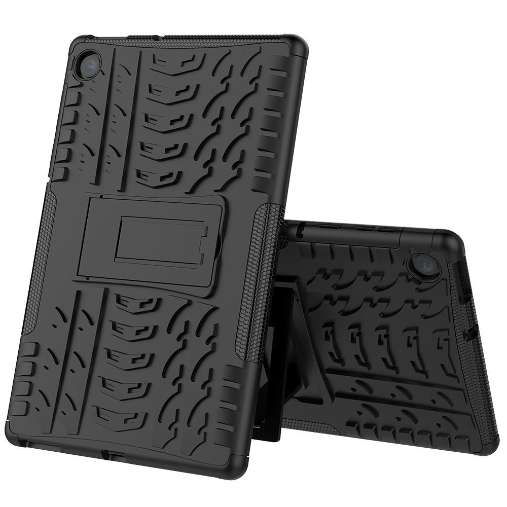 Path de Neumáticos Cool PC + TPU Tableta Back Case Con Kickstand Para Lenovo Tab M10 Plus TB-X606F - Negro