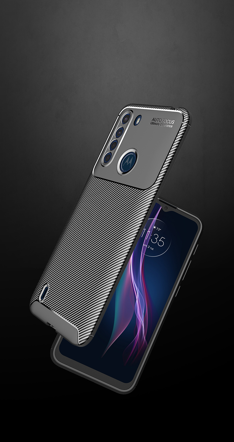 Couverture De Protection En TPU En Fibre De Carbone Anti-goutte Pour Motorola Moto One Fusion - Noir