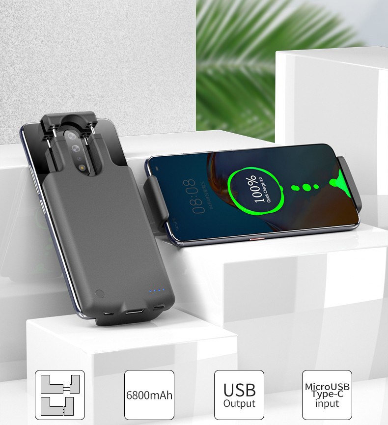 Tragbare Einziehbare 6800mAh Akku-Pack-Abdeckung Power Bank-Ladekoffer Für Huawei Samsung Xiaomi - Schwarz / Typ C