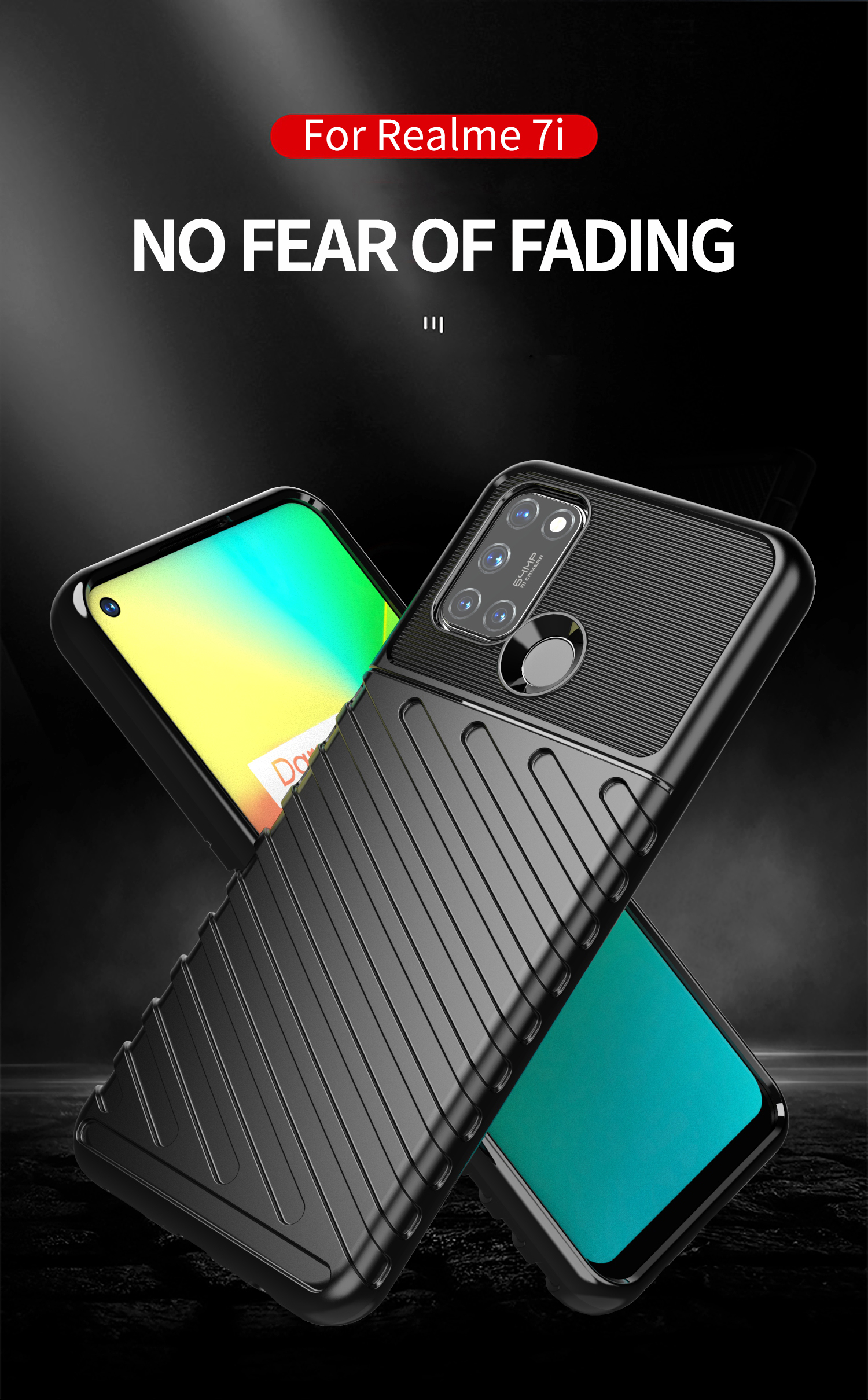 Serie Thunder Textura TPU TPU Carcasa Para Realme 7i - Negro