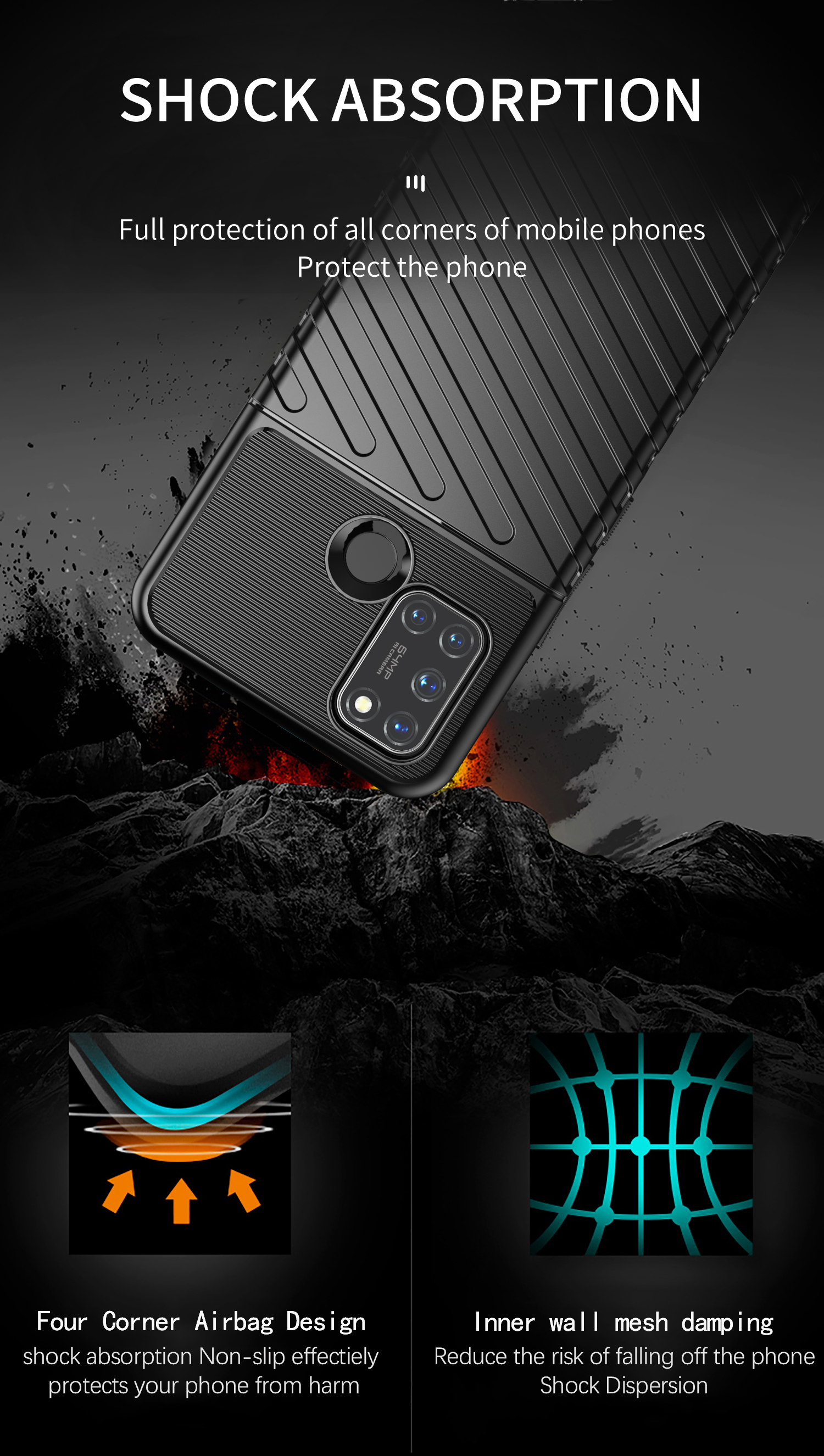 Thunder Series Twill Texture TPU Telefono Per il Realme 7i - Nero