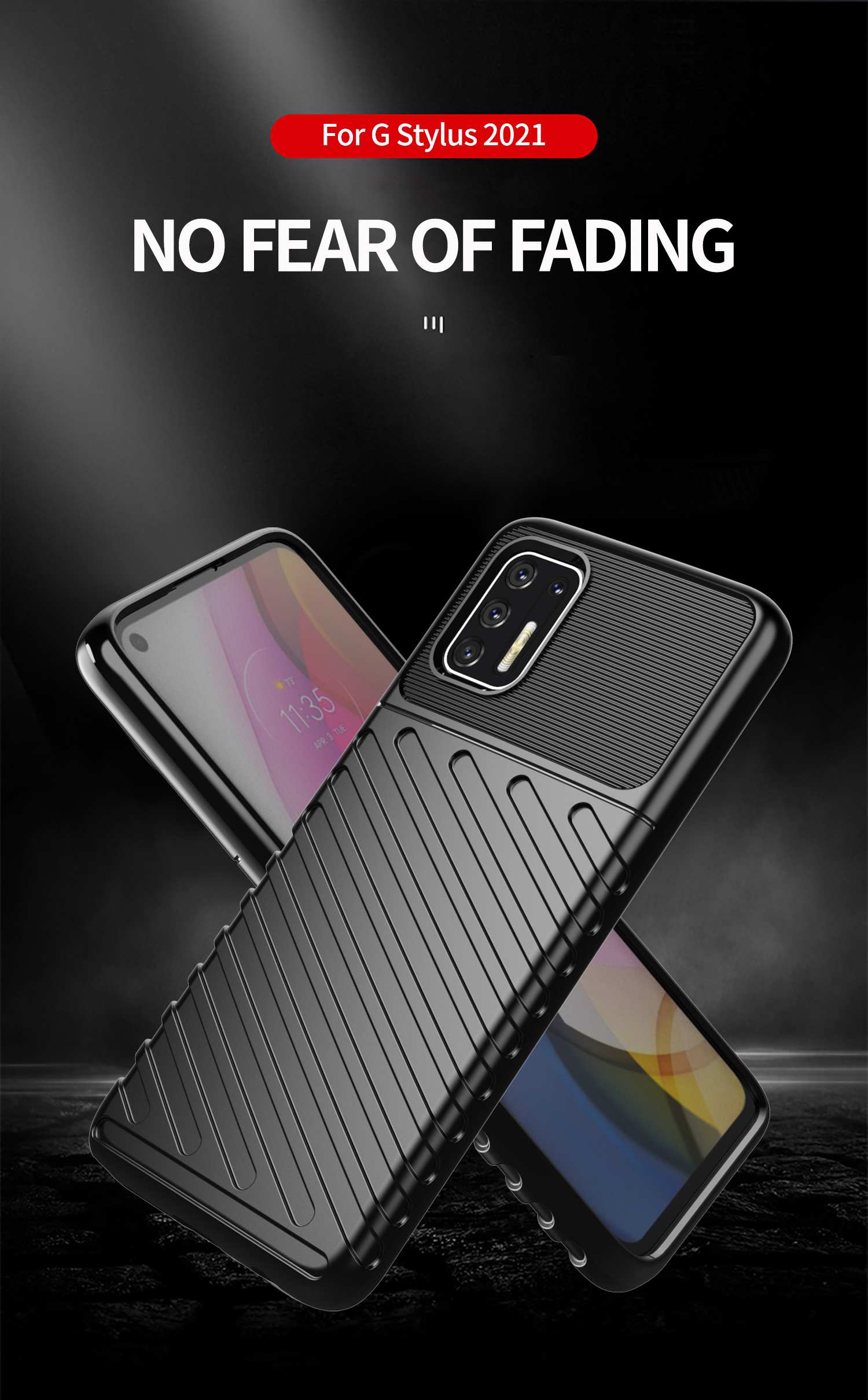 Thunder -serie Twill Textur Verdickte TPU -schutzhülle Für Motorola Moto G Stylus 4G (2021) - Schwarz